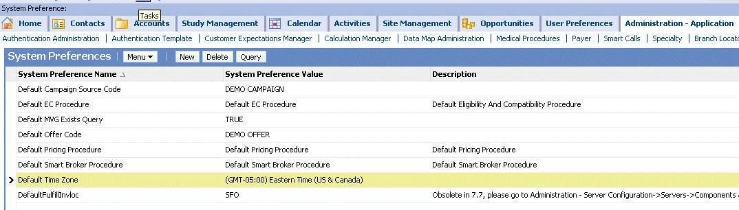 Tim Zone Setting in system preferences view in Siebel Application