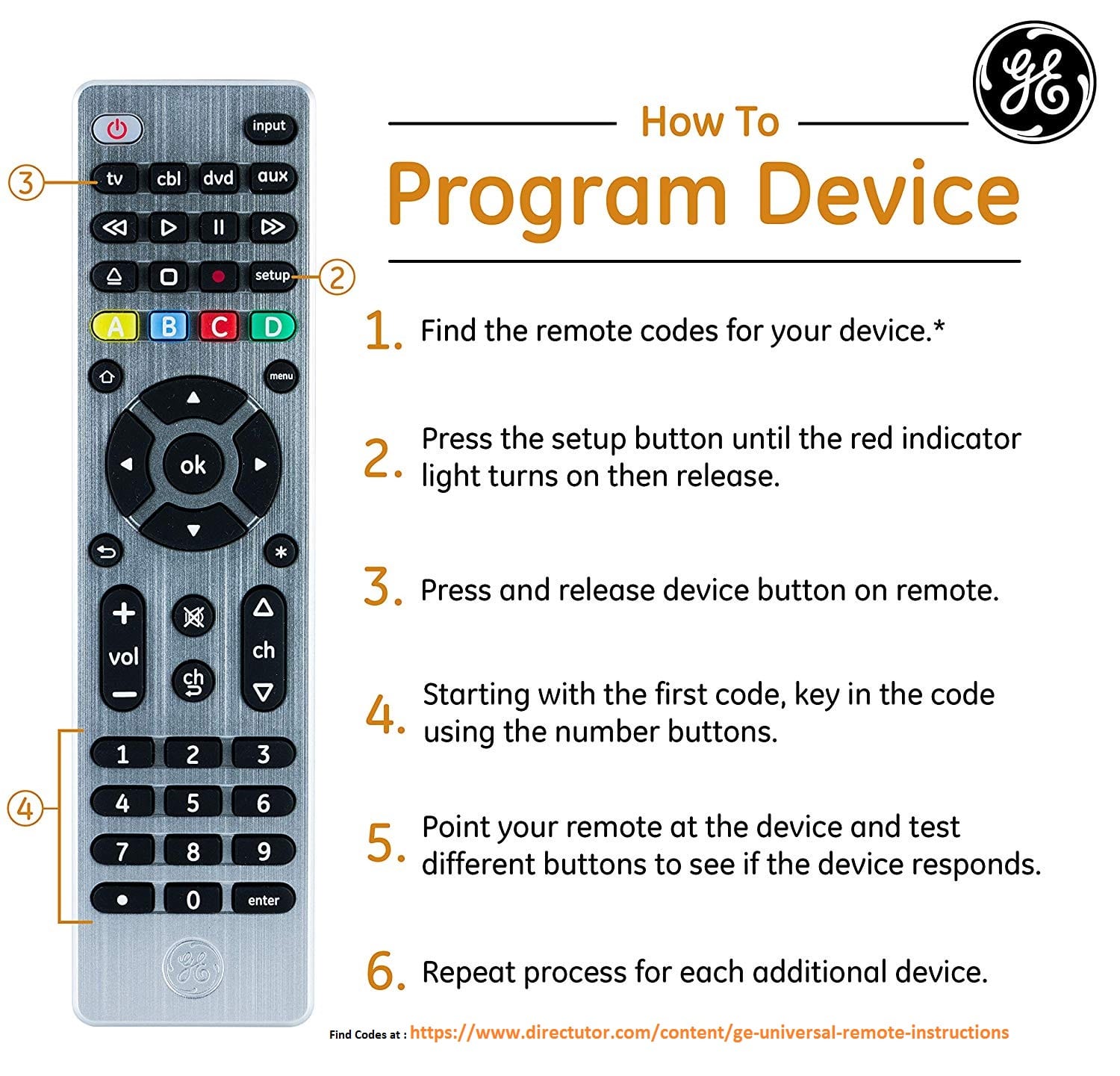 GE Universal Remote Codes With Program Instructions 